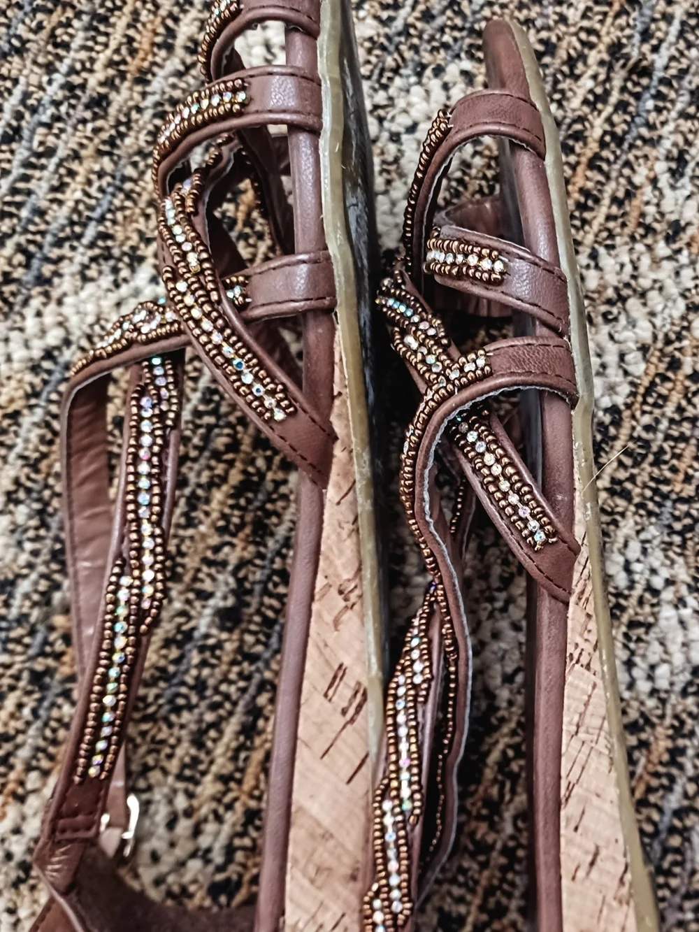 Maurices Brown Beaded Cross-Strap Sandals